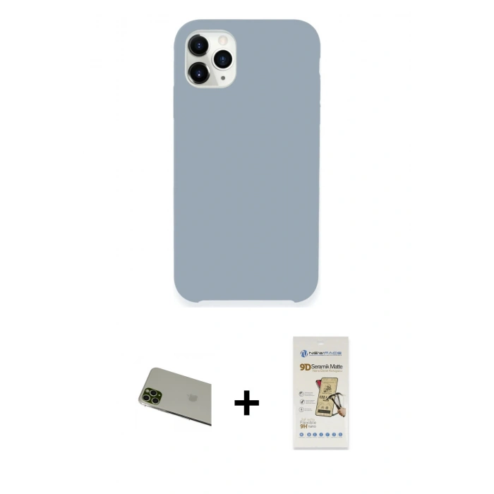 MARSİLYAN™- iPhone 11 Pro Max Kılıf Zirve Modern Özel Seri - Siyah Mat Seramik Nano Ekran Koruyucu + Rainbow Kamera Lens Koruma Cam - YL