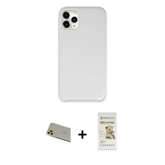 MARSİLYAN™- iPhone 11 Pro Max Kılıf Zirve Modern Özel Seri - Siyah Mat Seramik Nano Ekran Koruyucu + Rainbow Kamera Lens Koruma Cam - GD