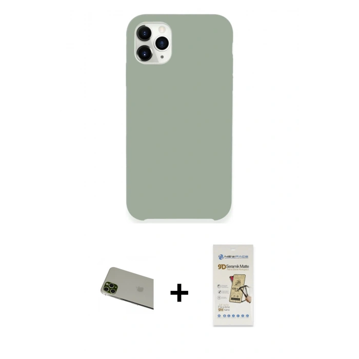 MARSİLYAN™- iPhone 11 Pro Max Kılıf Zirve Modern Özel Seri - Siyah Mat Seramik Nano Ekran Koruyucu + Rainbow Kamera Lens Koruma Cam - YL