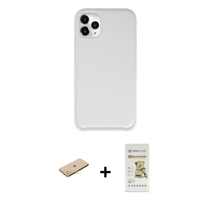 MARSİLYAN™- iPhone 11 Pro Max Kılıf Zirve Modern Özel Seri - Siyah Mat Seramik Nano Ekran Koruyucu + Renkli Kamera Lens Koruma Cam - SI