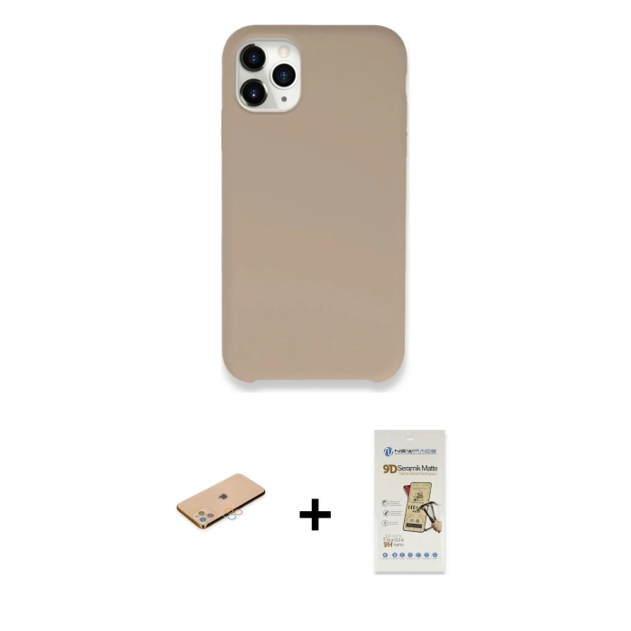 MARSİLYAN™- iPhone 11 Pro Max Kılıf Zirve Modern Özel Seri - Siyah Mat Seramik Nano Ekran Koruyucu + Renkli Kamera Lens Koruma Cam - PE