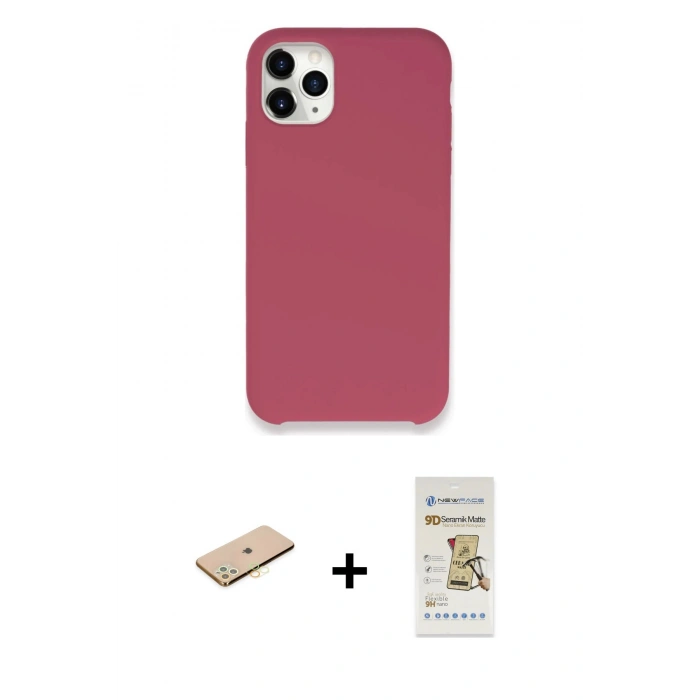 MARSİLYAN™- iPhone 11 Pro Max Kılıf Zirve Modern Özel Seri - Siyah Mat Seramik Nano Ekran Koruyucu + Renkli Kamera Lens Koruma Cam - SI