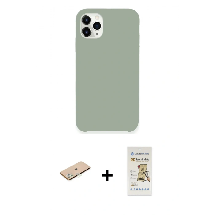 MARSİLYAN™- iPhone 11 Pro Max Kılıf Zirve Modern Özel Seri - Siyah Mat Seramik Nano Ekran Koruyucu + Renkli Kamera Lens Koruma Cam - YL