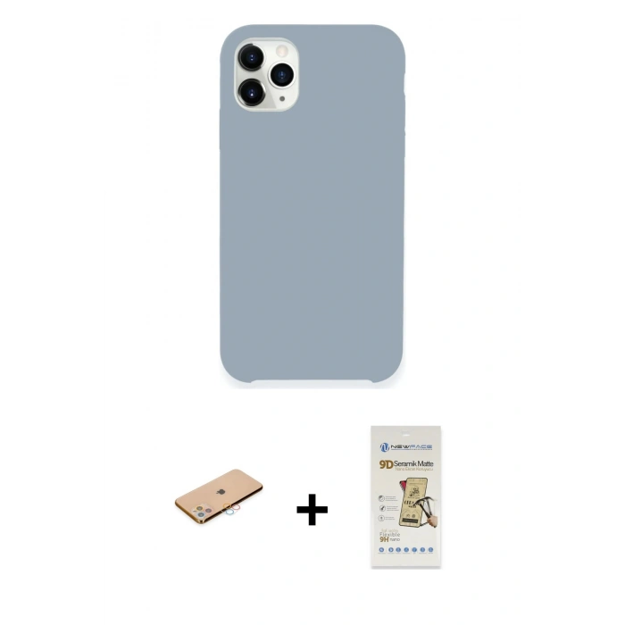 MARSİLYAN™- iPhone 11 Pro Max Kılıf Zirve Modern Özel Seri - Siyah Mat Seramik Nano Ekran Koruyucu + Renkli Kamera Lens Koruma Cam - PE