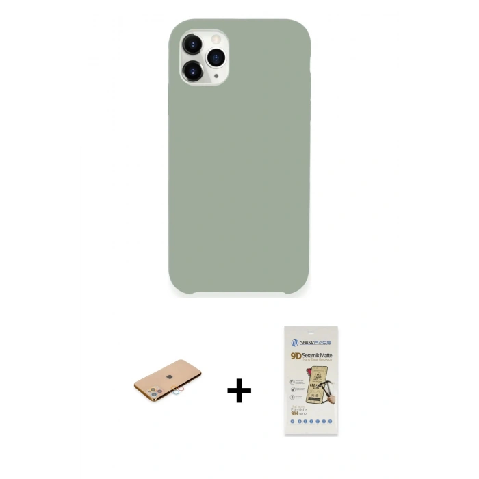 MARSİLYAN™- iPhone 11 Pro Max Kılıf Zirve Modern Özel Seri - Siyah Mat Seramik Nano Ekran Koruyucu + Renkli Kamera Lens Koruma Cam - PE