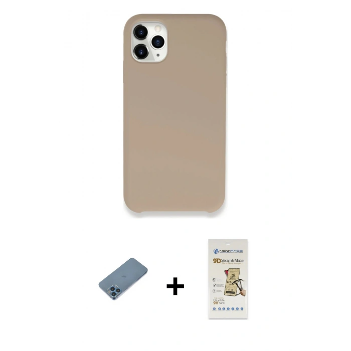 MARSİLYAN™- iPhone 11 Pro Max Kılıf Zirve Modern Özel Seri - Siyah Mat Seramik Nano Ekran Koruyucu + Shine Kamera Lens Koruma Cam - MI