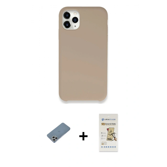 MARSİLYAN™- iPhone 11 Pro Max Kılıf Zirve Modern Özel Seri - Siyah Mat Seramik Nano Ekran Koruyucu + Shine Kamera Lens Koruma Cam - GS