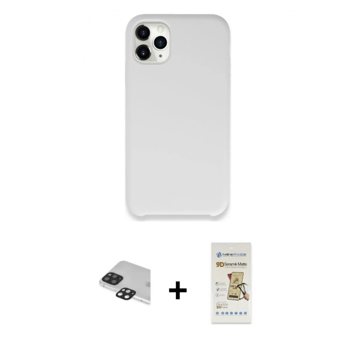 MARSİLYAN™- iPhone 11 Pro Max Kılıf Zirve Modern Özel Seri - Siyah Mat Seramik Nano Ekran Koruyucu + Pers Alüminyum Kamera Lens - SH