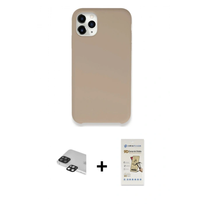 MARSİLYAN™- iPhone 11 Pro Max Kılıf Zirve Modern Özel Seri - Siyah Mat Seramik Nano Ekran Koruyucu + Pers Alüminyum Kamera Lens - SH