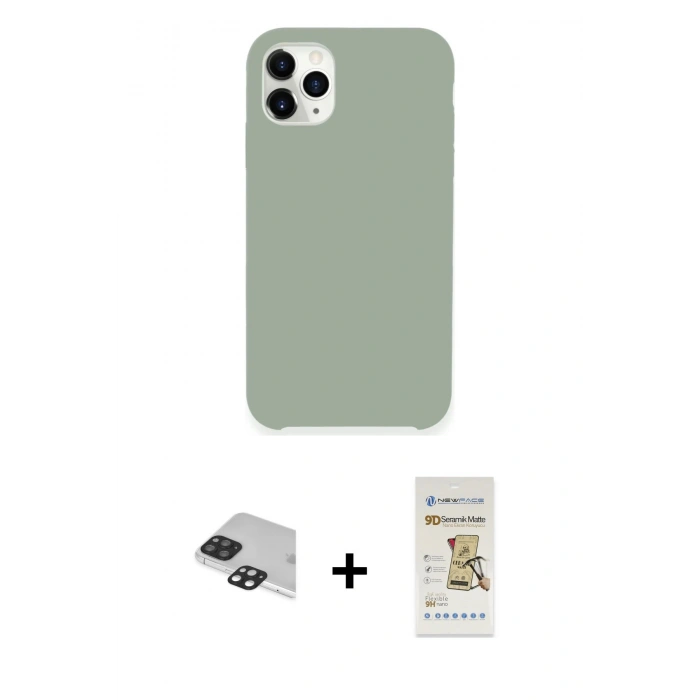 MARSİLYAN™- iPhone 11 Pro Max Kılıf Zirve Modern Özel Seri - Siyah Mat Seramik Nano Ekran Koruyucu + Pers Alüminyum Kamera Lens - SH
