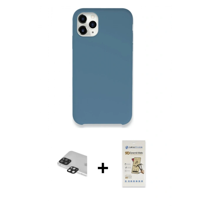 MARSİLYAN™- iPhone 11 Pro Max Kılıf Zirve Modern Özel Seri - Siyah Mat Seramik Nano Ekran Koruyucu + Pers Alüminyum Kamera Lens - SH