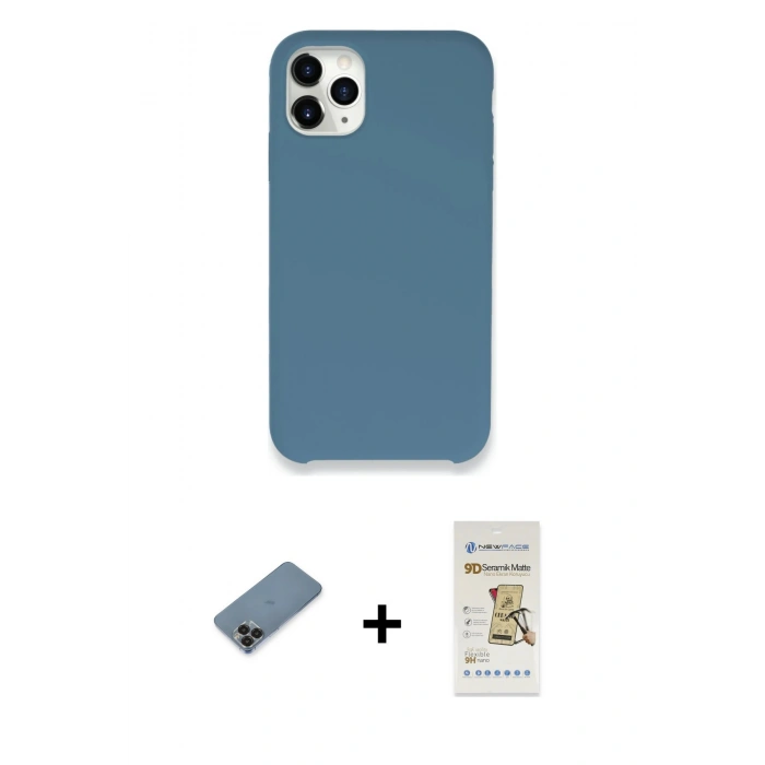 MARSİLYAN™- iPhone 11 Pro Max Kılıf Zirve Modern Özel Seri - Siyah Mat Seramik Nano Ekran Koruyucu + Metal Kamera Lens Koruma Cam - SH