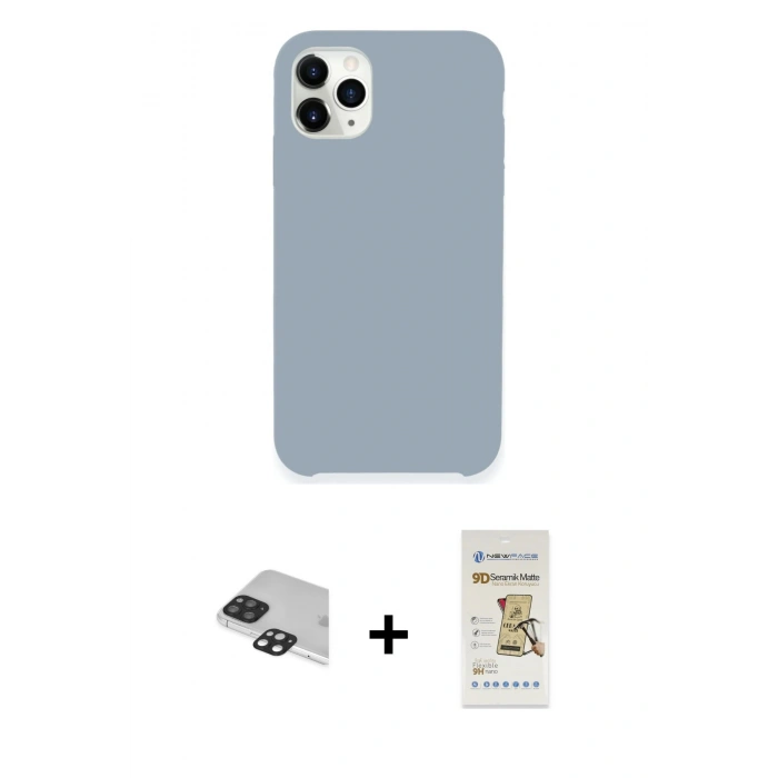 MARSİLYAN™- iPhone 11 Pro Max Kılıf Zirve Modern Özel Seri - Siyah Mat Seramik Nano Ekran Koruyucu + Pers Alüminyum Kamera Lens - SH