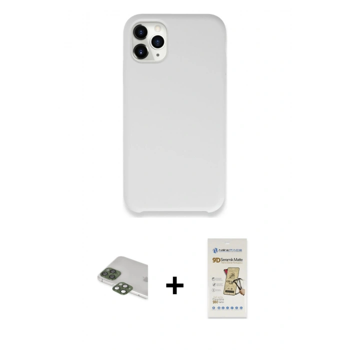 MARSİLYAN™- iPhone 11 Pro Max Kılıf Zirve Modern Özel Seri - Siyah Mat Seramik Nano Ekran Koruyucu + Pers Alüminyum Kamera Lens - YL