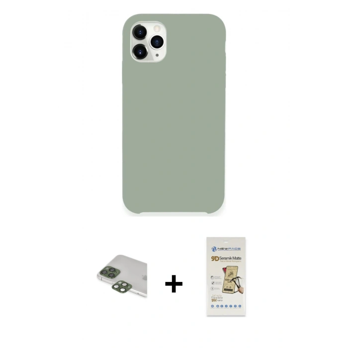 MARSİLYAN™- iPhone 11 Pro Max Kılıf Zirve Modern Özel Seri - Siyah Mat Seramik Nano Ekran Koruyucu + Pers Alüminyum Kamera Lens - YL