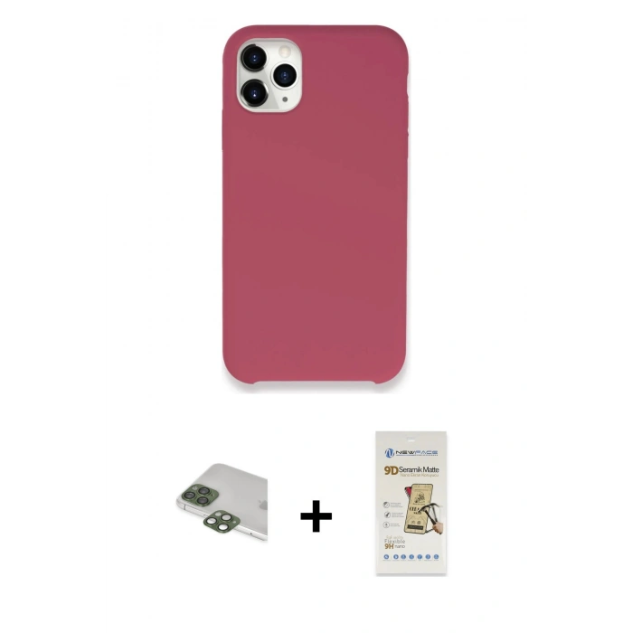 MARSİLYAN™- iPhone 11 Pro Max Kılıf Zirve Modern Özel Seri - Siyah Mat Seramik Nano Ekran Koruyucu + Pers Alüminyum Kamera Lens - YL