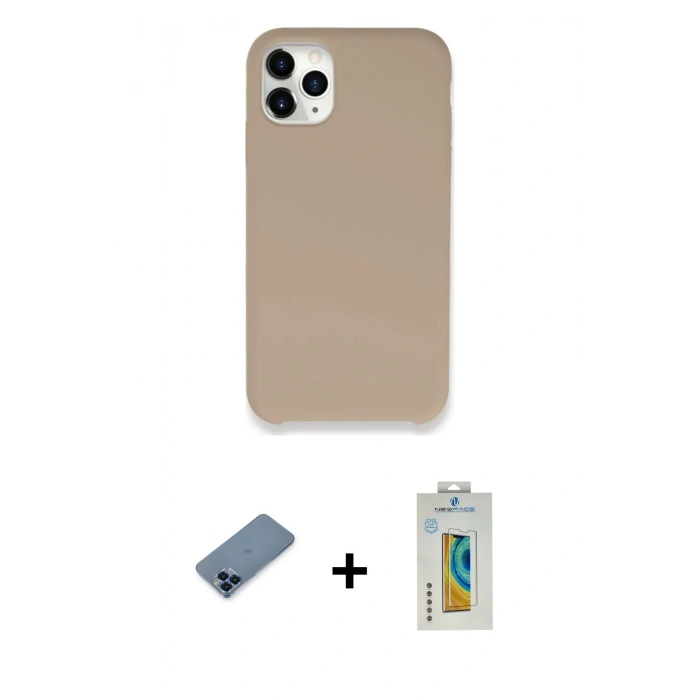 MARSİLYAN™- iPhone 11 Pro Max Kılıf Zirve Modern Özel Seri - Siyah Polymer Nano Ekran Koruyucu + Mavi Metal Kamera Lens Koruma Cam