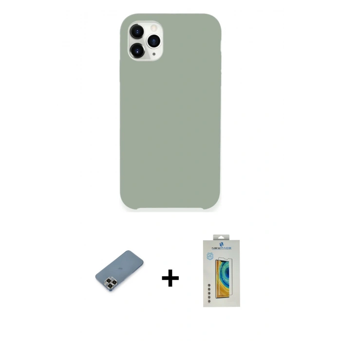 MARSİLYAN™- iPhone 11 Pro Max Kılıf Zirve Modern Özel Seri - Siyah Polymer Nano Ekran Koruyucu + Metal Kamera Lens Koruma Cam - GD