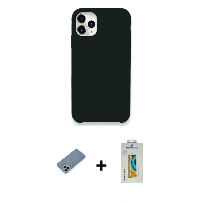 MARSİLYAN™- iPhone 11 Pro Max Kılıf Zirve Modern Özel Seri - Siyah Polymer Nano Ekran Koruyucu + Metal Kamera Lens Koruma Cam - GS