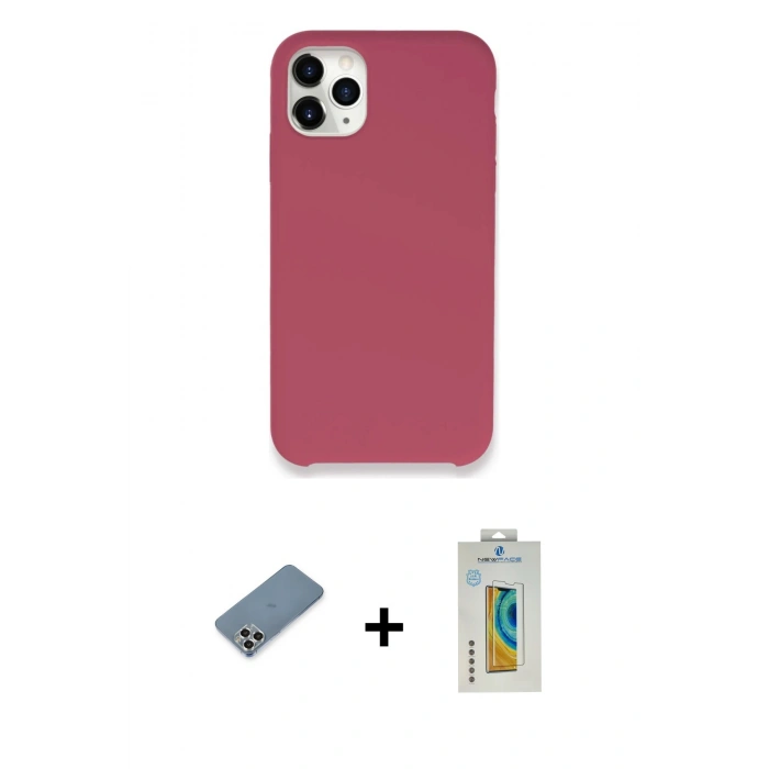 MARSİLYAN™- iPhone 11 Pro Max Kılıf Zirve Modern Özel Seri - Siyah Polymer Nano Ekran Koruyucu + Metal Kamera Lens Koruma Cam - GS