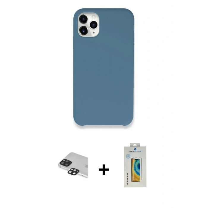 MARSİLYAN™- iPhone 11 Pro Max Kılıf Zirve Modern Özel Seri - Siyah Polymer Nano Ekran Koruyucu + Pers Alüminyum Kamera Lens - SH