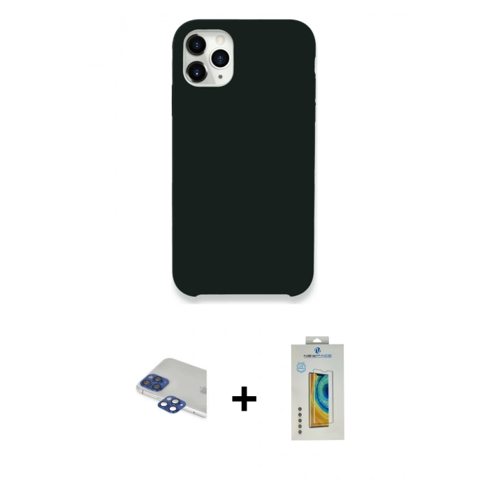 MARSİLYAN™- iPhone 11 Pro Max Kılıf Zirve Modern Özel Seri - Siyah Polymer Nano Ekran Koruyucu + Pers Alüminyum Kamera Lens - LT