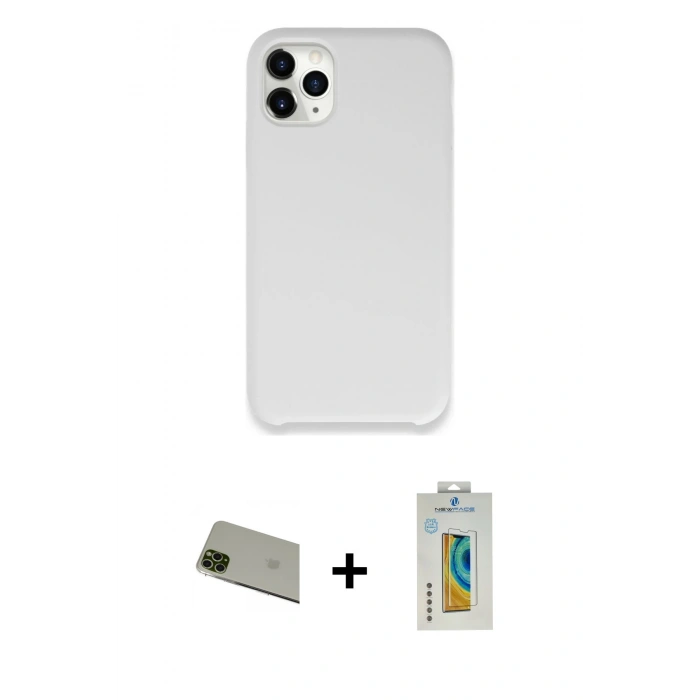 MARSİLYAN™- iPhone 11 Pro Max Kılıf Zirve Modern Özel Seri - Siyah Polymer Nano Ekran Koruyucu + Rainbow Kamera Lens Koruma Cam - YL