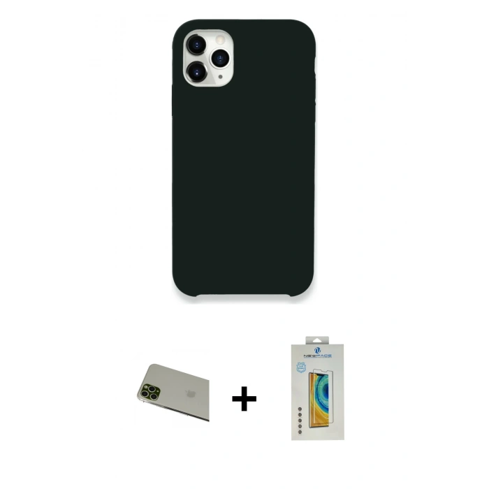 MARSİLYAN™- iPhone 11 Pro Max Kılıf Zirve Modern Özel Seri - Siyah Polymer Nano Ekran Koruyucu + Rainbow Kamera Lens Koruma Cam - YL