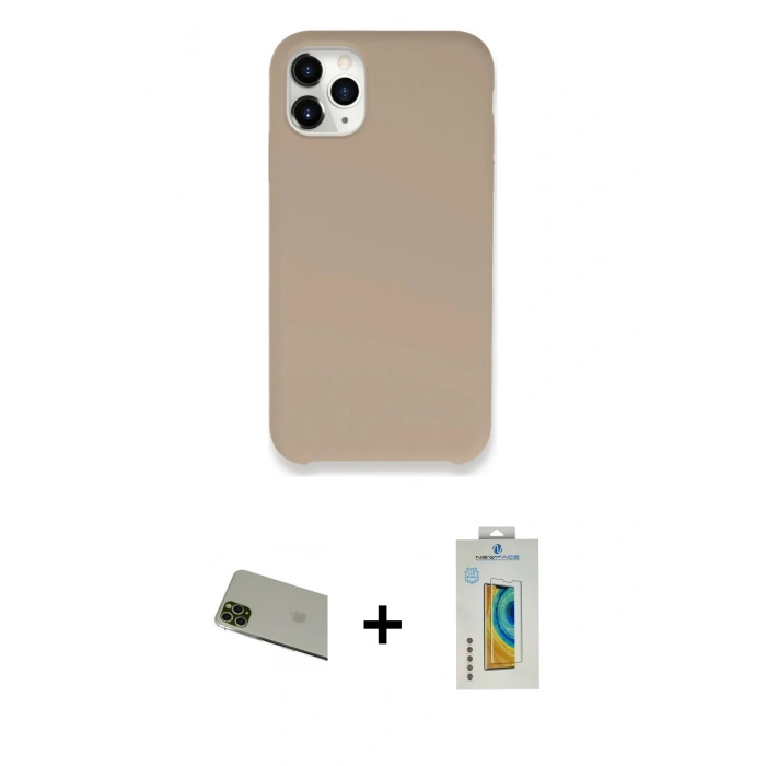 MARSİLYAN™- iPhone 11 Pro Max Kılıf Zirve Modern Özel Seri - Siyah Polymer Nano Ekran Koruyucu + Rainbow Kamera Lens Koruma Cam - YL