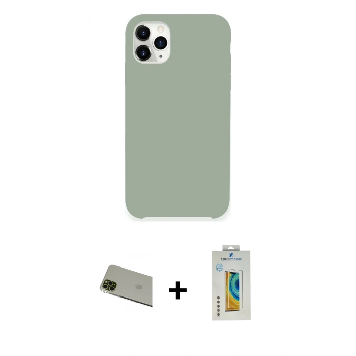 MARSİLYAN™- iPhone 11 Pro Max Kılıf Zirve Modern Özel Seri - Siyah Polymer Nano Ekran Koruyucu + Rainbow Kamera Lens Koruma Cam - YL