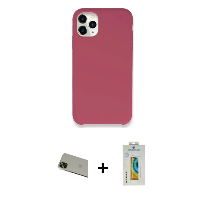 MARSİLYAN™- iPhone 11 Pro Max Kılıf Zirve Modern Özel Seri - Siyah Polymer Nano Ekran Koruyucu + Rainbow Kamera Lens Koruma Cam - YL