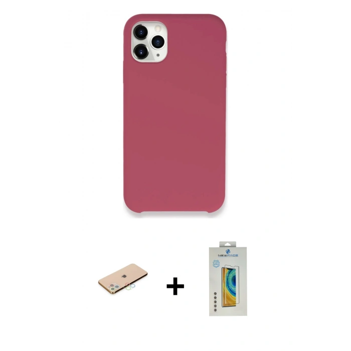 MARSİLYAN™- iPhone 11 Pro Max Kılıf Zirve Modern Özel Seri - Siyah Polymer Nano Ekran Koruyucu + Renkli Kamera Lens Koruma Cam - MI