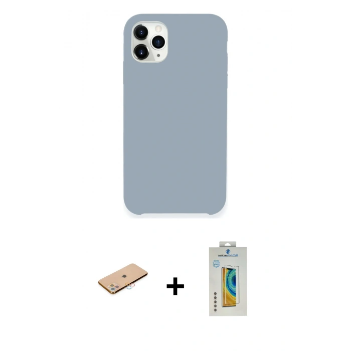 MARSİLYAN™- iPhone 11 Pro Max Kılıf Zirve Modern Özel Seri - Siyah Polymer Nano Ekran Koruyucu + Renkli Kamera Lens Koruma Cam - PE