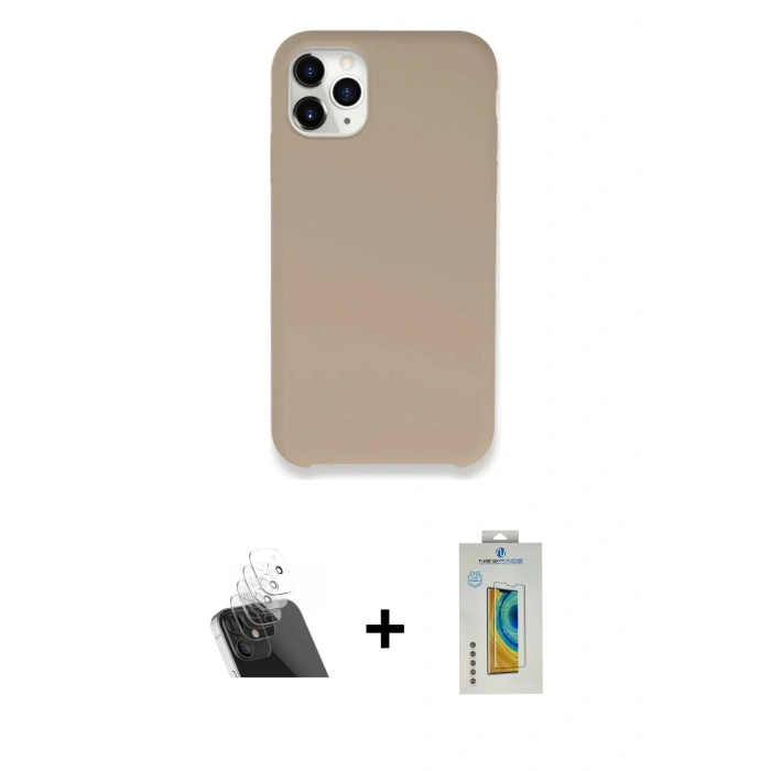 MARSİLYAN™- iPhone 11 Pro Max Kılıf Zirve Modern Özel Seri - Siyah Polymer Nano Ekran Koruyucu + Kamera Lens Koruma Cam - SF