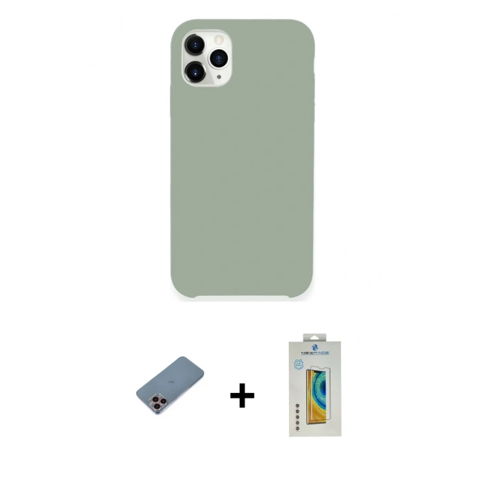 MARSİLYAN™- iPhone 11 Pro Max Kılıf Zirve Modern Özel Seri - Siyah Polymer Nano Ekran Koruyucu + Shine Kamera Lens Koruma Cam - PE
