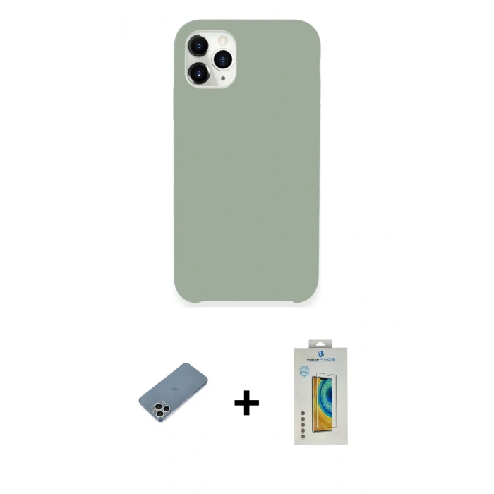 MARSİLYAN™- iPhone 11 Pro Max Kılıf Zirve Modern Özel Seri - Siyah Polymer Nano Ekran Koruyucu + Shine Kamera Lens Koruma Cam - GS