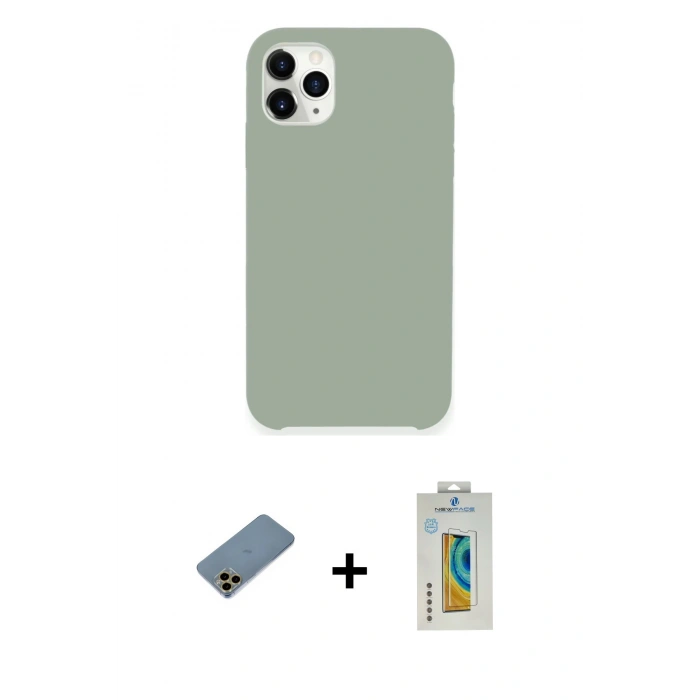 MARSİLYAN™- iPhone 11 Pro Max Kılıf Zirve Modern Özel Seri - Siyah Polymer Nano Ekran Koruyucu + Shine Kamera Lens Koruma Cam - GD