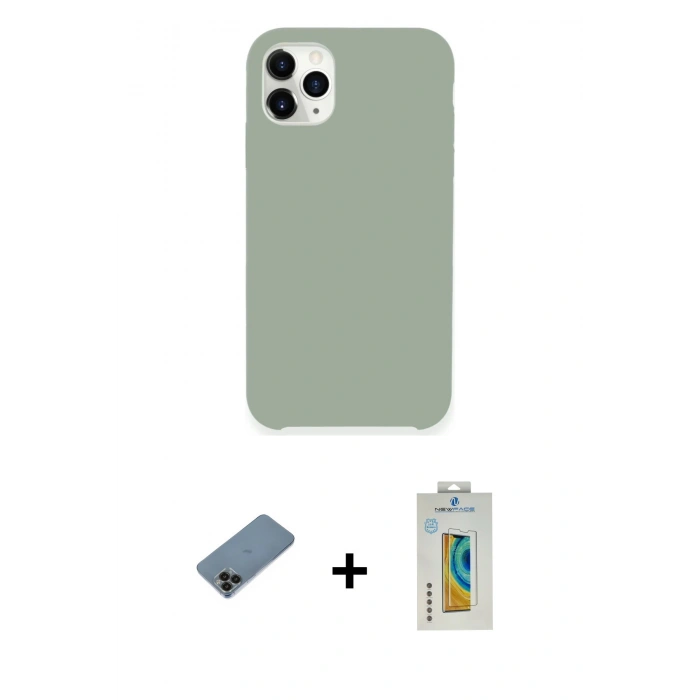 MARSİLYAN™- iPhone 11 Pro Max Kılıf Zirve Modern Özel Seri - Siyah Polymer Nano Ekran Koruyucu + Siyah Shine Kamera Lens Koruma Cam