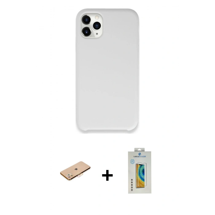 MARSİLYAN™- iPhone 11 Pro Max Kılıf Zirve Modern Özel Seri - Siyah Polymer Nano Ekran Koruyucu + Turuncu Renkli Kamera Lens Koruma Cam