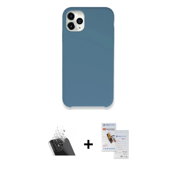 MARSİLYAN™- iPhone 11 Pro Max Kılıf Zirve Modern Özel Seri - Siyah Seramik Nano Ekran Koruyucu + Kamera Lens Koruma Cam - SF