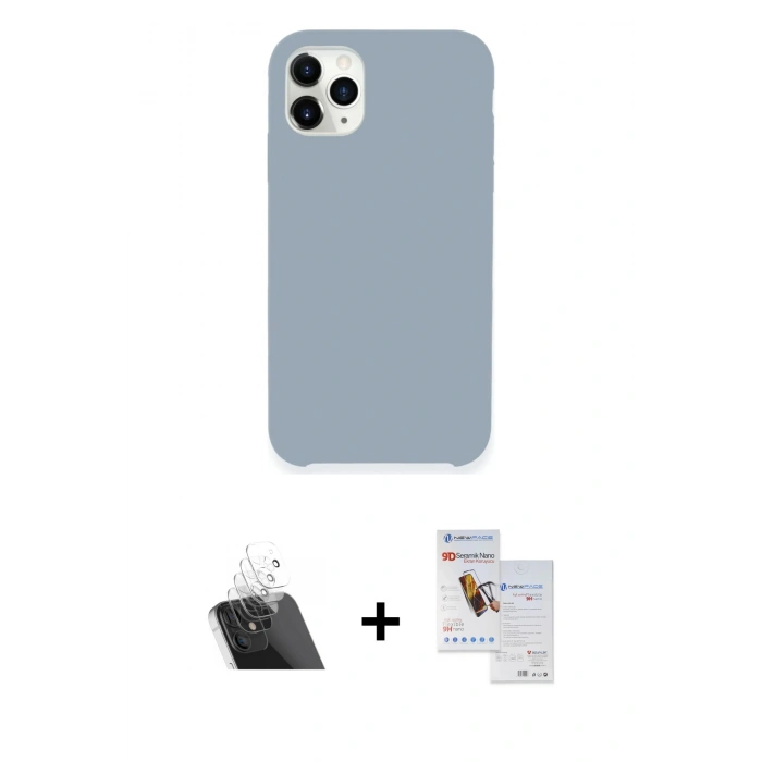 MARSİLYAN™- iPhone 11 Pro Max Kılıf Zirve Modern Özel Seri - Siyah Seramik Nano Ekran Koruyucu + Kamera Lens Koruma Cam - SF