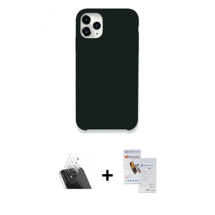 MARSİLYAN™- iPhone 11 Pro Max Kılıf Zirve Modern Özel Seri - Siyah Seramik Nano Ekran Koruyucu + Kamera Lens Koruma Cam - SF