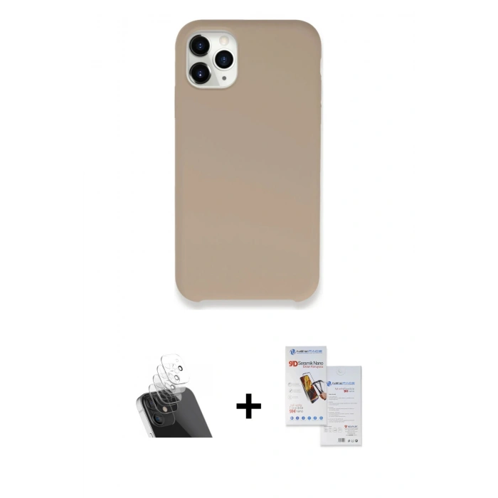 MARSİLYAN™- iPhone 11 Pro Max Kılıf Zirve Modern Özel Seri - Siyah Seramik Nano Ekran Koruyucu + Kamera Lens Koruma Cam - SF