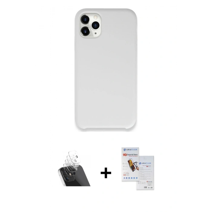 MARSİLYAN™- iPhone 11 Pro Max Kılıf Zirve Modern Özel Seri - Siyah Seramik Nano Ekran Koruyucu + Kamera Lens Koruma Cam - SF
