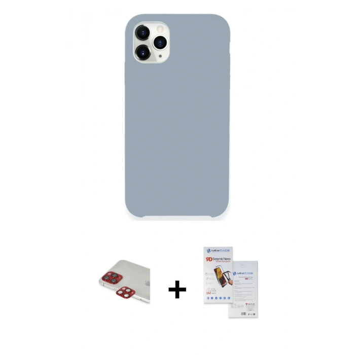 MARSİLYAN™- iPhone 11 Pro Max Kılıf Zirve Modern Özel Seri - Siyah Seramik Nano Ekran Koruyucu + Pers Alüminyum Kamera Lens - KI