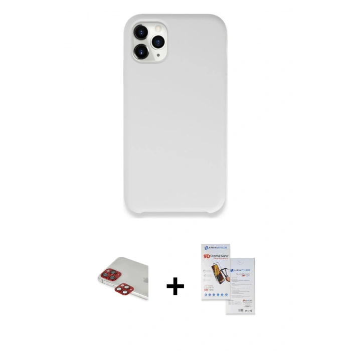 MARSİLYAN™- iPhone 11 Pro Max Kılıf Zirve Modern Özel Seri - Siyah Seramik Nano Ekran Koruyucu + Pers Alüminyum Kamera Lens - KI