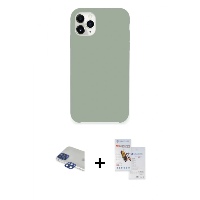 MARSİLYAN™- iPhone 11 Pro Max Kılıf Zirve Modern Özel Seri - Siyah Seramik Nano Ekran Koruyucu + Pers Alüminyum Kamera Lens - LT