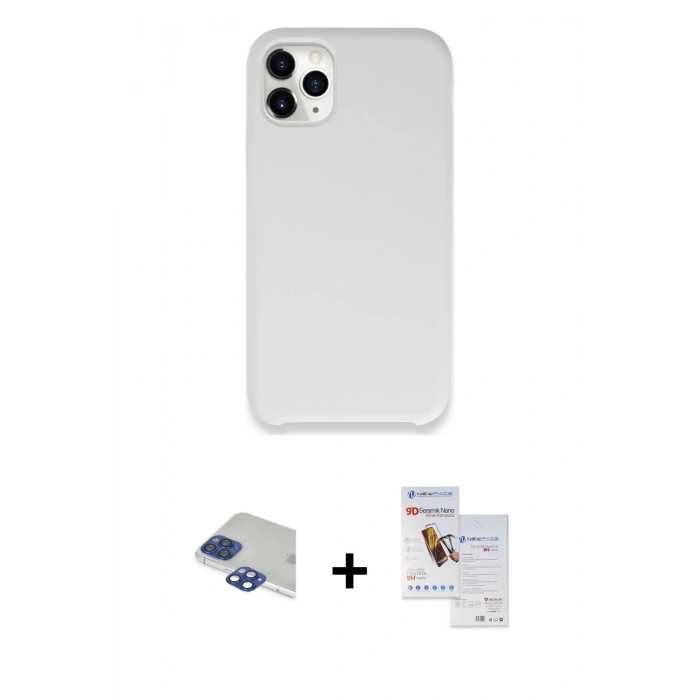 MARSİLYAN™- iPhone 11 Pro Max Kılıf Zirve Modern Özel Seri - Siyah Seramik Nano Ekran Koruyucu + Pers Alüminyum Kamera Lens - LT