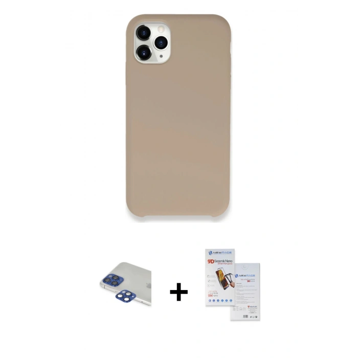 MARSİLYAN™- iPhone 11 Pro Max Kılıf Zirve Modern Özel Seri - Siyah Seramik Nano Ekran Koruyucu + Pers Alüminyum Kamera Lens - LT