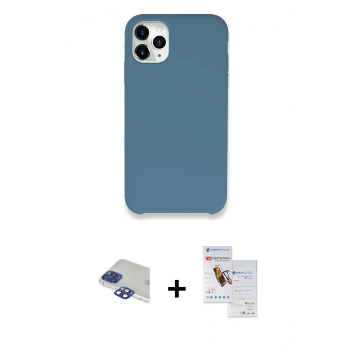 MARSİLYAN™- iPhone 11 Pro Max Kılıf Zirve Modern Özel Seri - Siyah Seramik Nano Ekran Koruyucu + Pers Alüminyum Kamera Lens - LT
